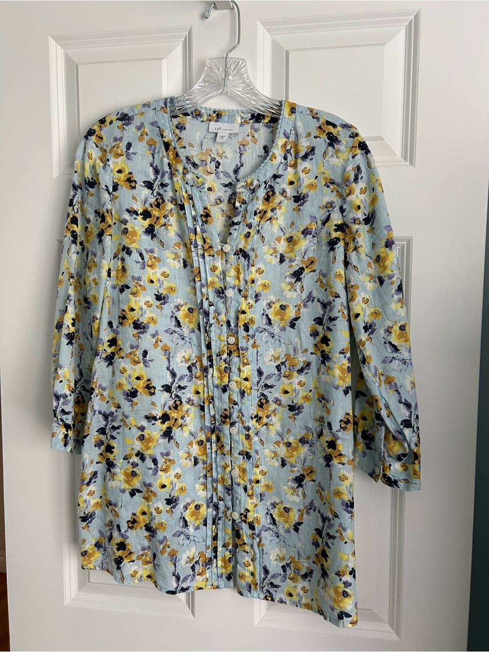 JJill linen light Blue Floral Button-Front Blouse.
